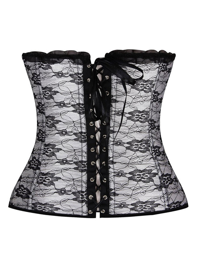 Floral Lace Overlay Bodyshaper Trim Slimming Corset Top Costume
