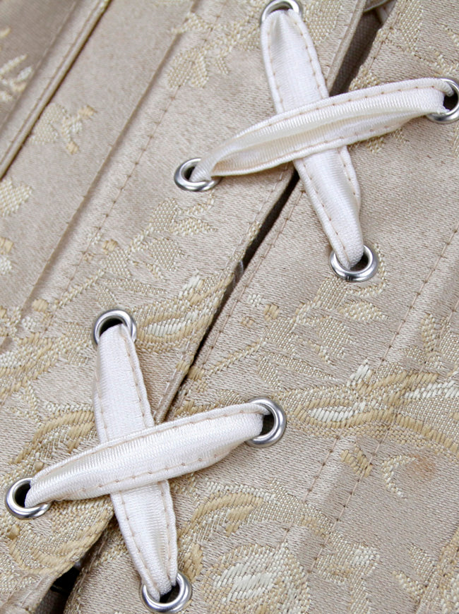 Women Fashion Jacquard Front Lace Up Strapless Overbust Corset Yellow Detail View