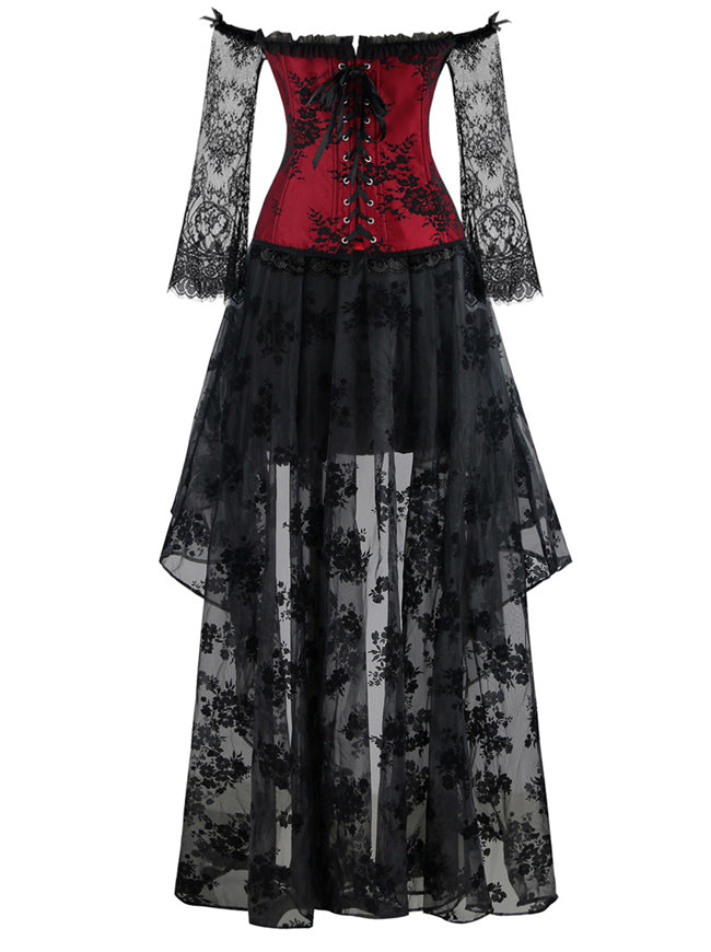Steampunk Victorian Elegant Off Shoulder Overbust Corset Dress Skirt S –  Kimring fashion