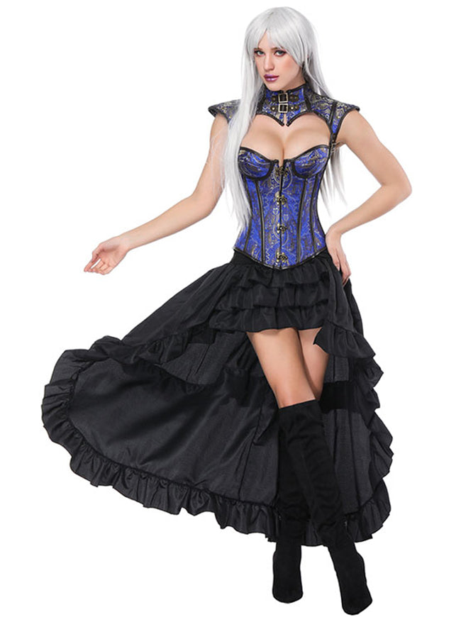 Steampunk Gothic Jacquard Overbust Corset and High Low Skirt Set