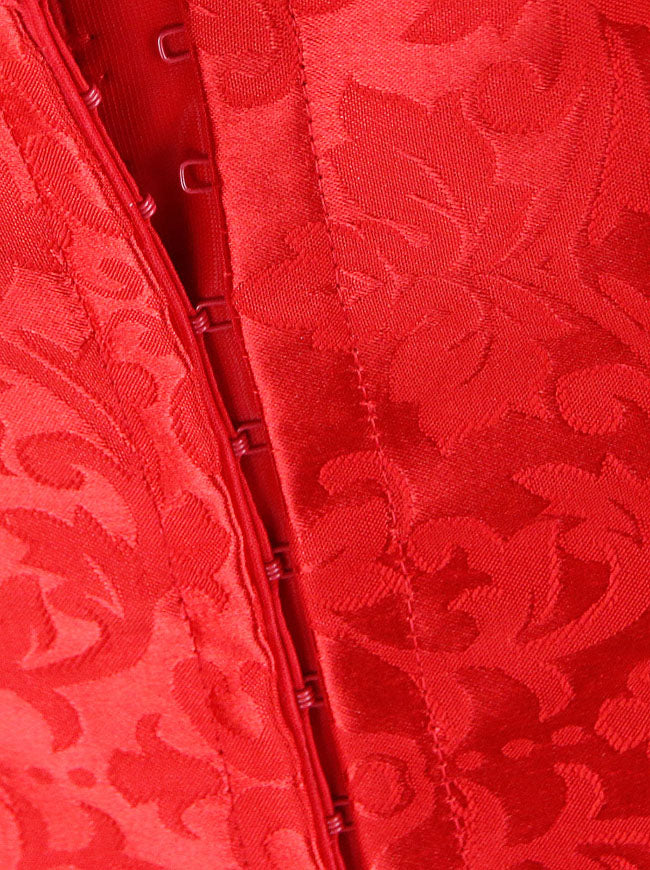 Women's Fashion Elegant Halter Satin Jacquard Lace Edge Brocade Lace Corset Top Red Detail View