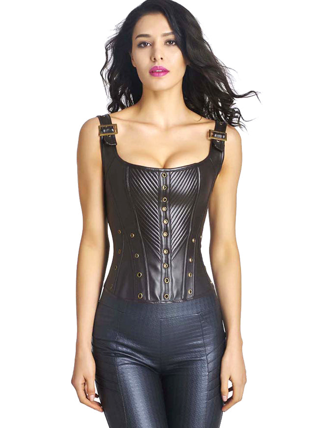 Women's Clothing Green Corset Faux Leather Overbust Bustier Steel
