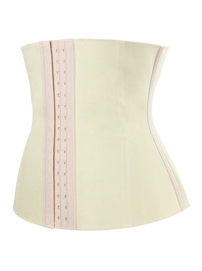 Women's 4 Spiral Steel Boned Latex Hooks Hourglass Best Latex Workout Sport Waist Trainer Corset Girdle Ivory Side View