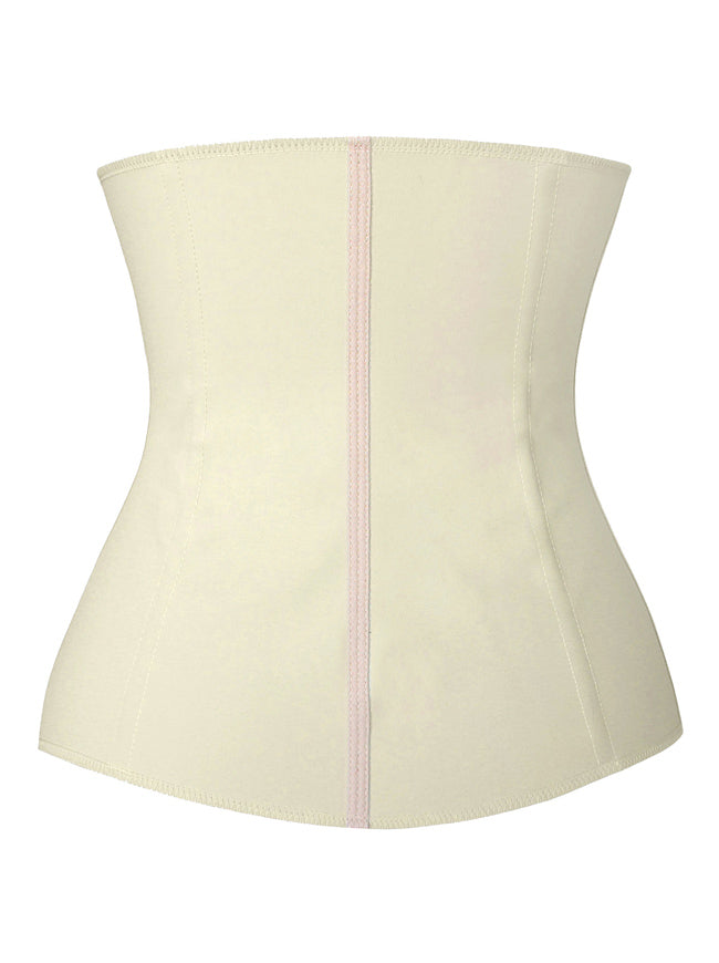 Women's 4 Spiral Steel Boned Latex Hooks Hourglass Waist Trainer for Weight Loss Body Shapewear Girdle Ivory Back View