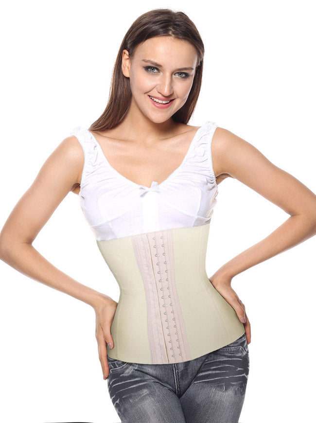 Women's 4 Spiral Steel Boned Latex Hooks Hourglass Slimming Underwear Body Shapewear Girdle Ivory Main View