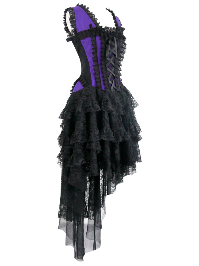 Steampunk Vintage Burlesque Women Cosplay Satin Gothic Lace Up Corset Dress Side View