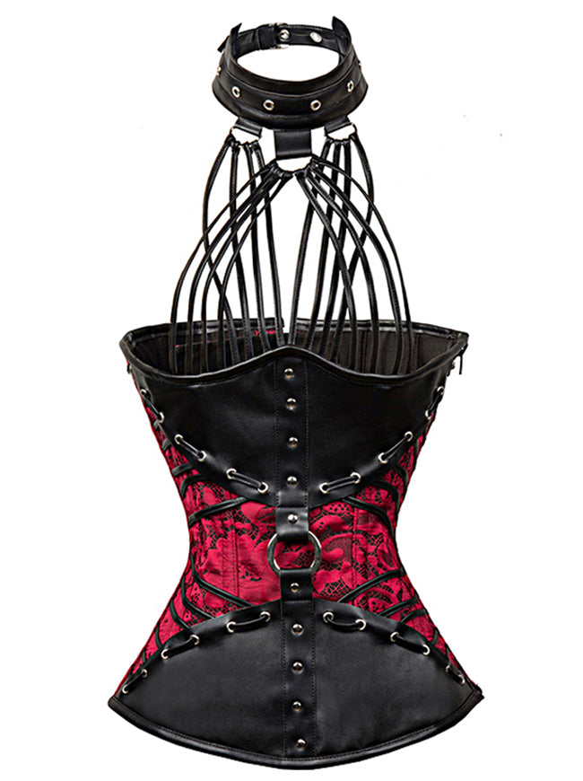  Women PU Leather Boned Corset Gothic Steampunk Lace Up Overbust  Demi Bustier Tops Waist Training Corsets with Zipper : Clothing, Shoes &  Jewelry