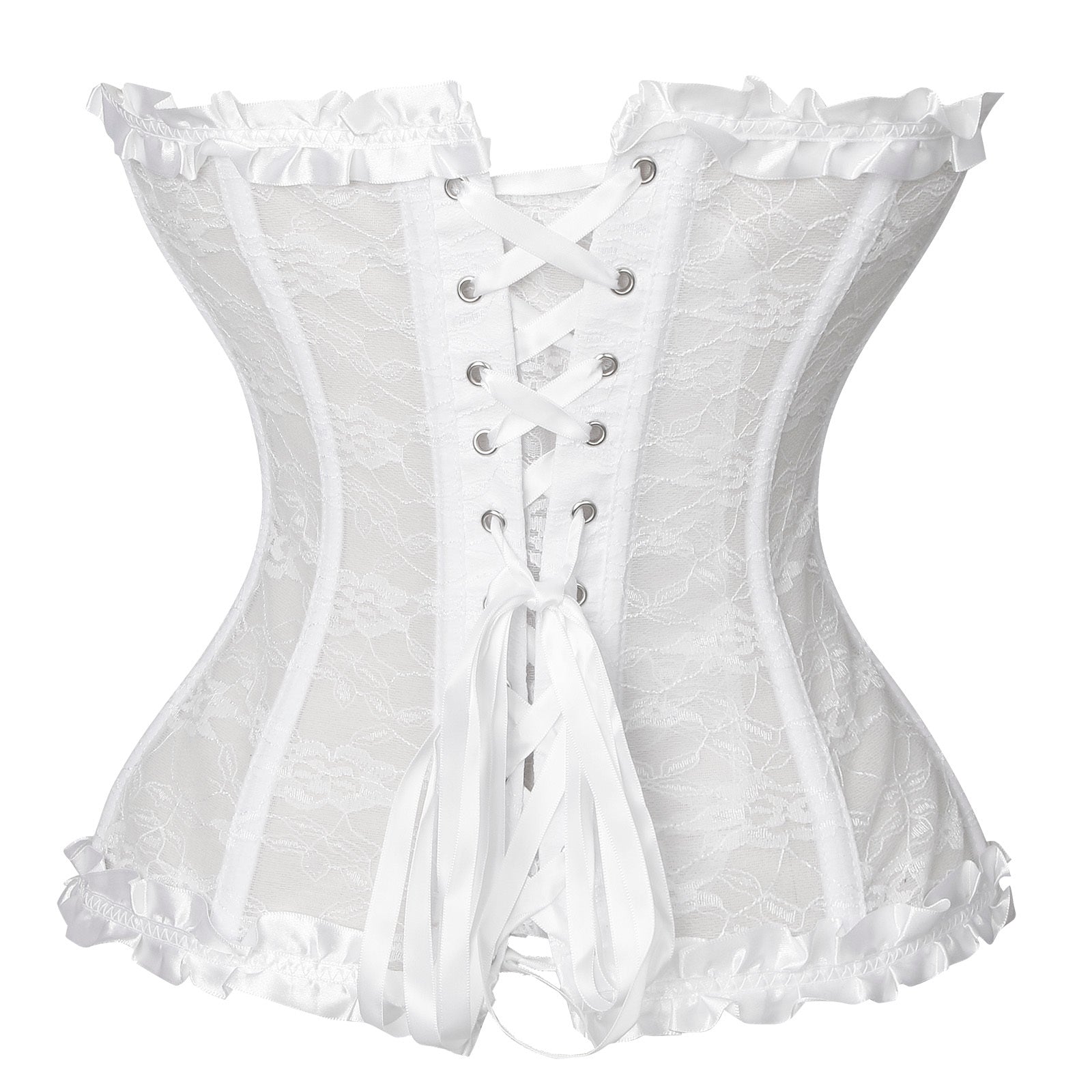 Vintage Whith Sexy Transparent  Bodycon Overbust Corset Lingerie Top Back View