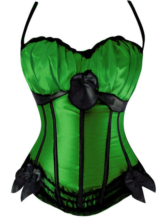 Burlesque Gathered Padded Cups Straps Satin Overbust Corset